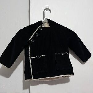 Black corduroy velvet jacket with white fur trim Hanna Anderson size 85